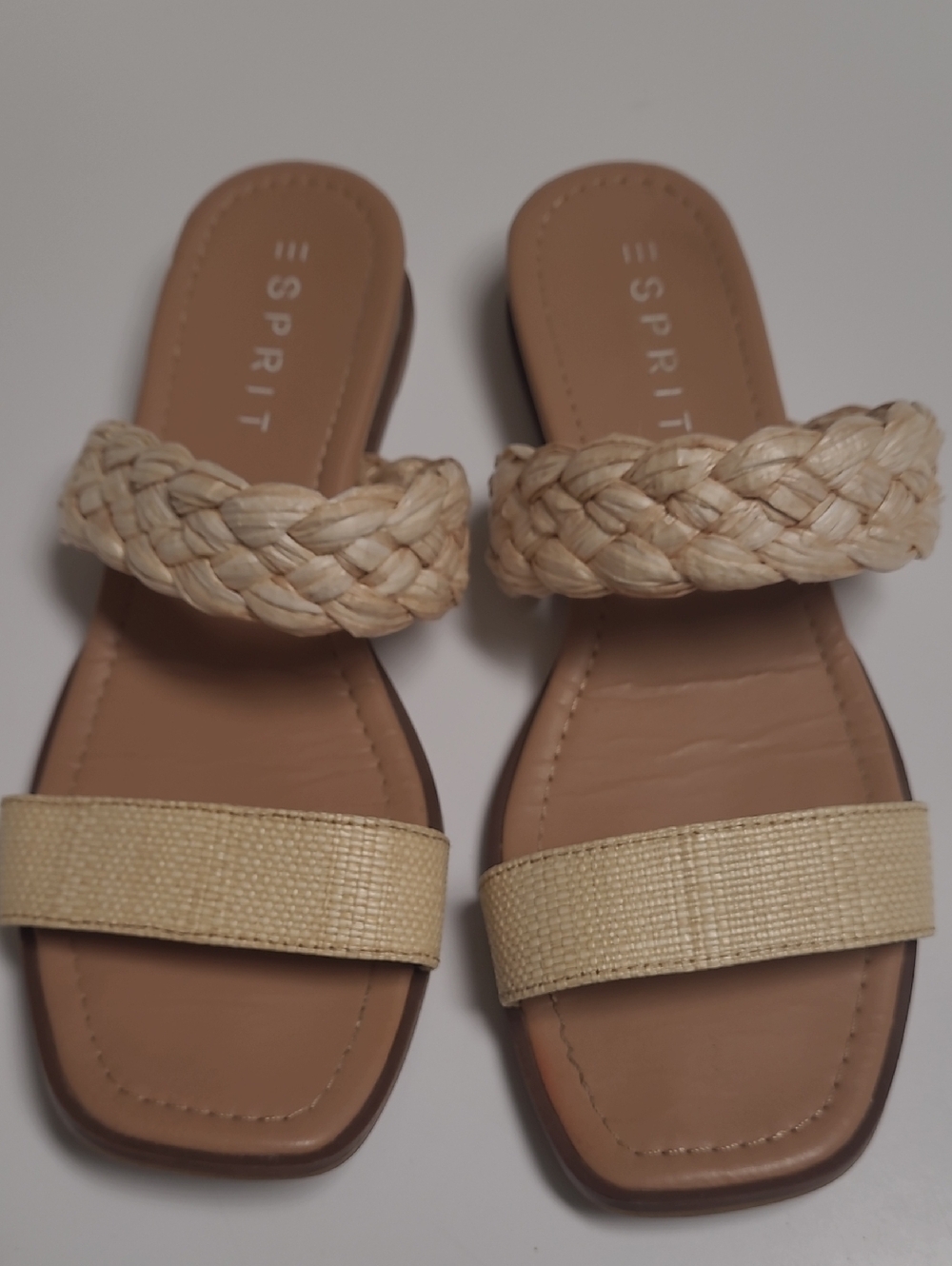 Esprit Beige Braided Double-Strap Slide Sandals